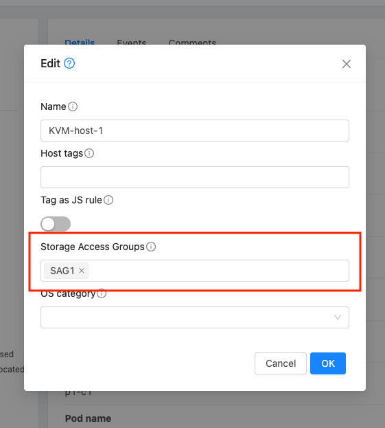 Adding storage access groups on host